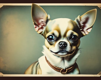 Chihuahua Vintage Photo Illustration Dog Artwork - digital download