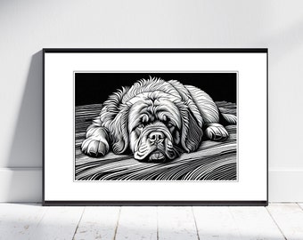 Newfoundland Dog | PRINTABLE | Dog Artwork Black and White Decor | Downloadable Digital Art | Vintage Classic Decor