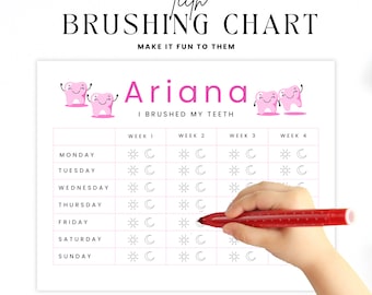 Toothbrush chart, Teeth-Brushing, Morning and Evening Brushing Chart, Printable, Edit in Canva