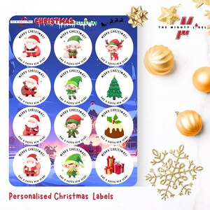 Etiquetas navideñas de Papá Noel, paquete de pegatinas personalizadas personalizadas, pegatinas de regalo de Navidad personalizadas, paquete de 24