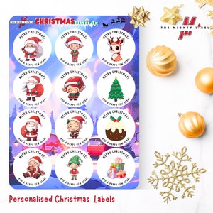 Etiquetas de Natal do Papai Noel Pacote de adesivos personalizados Adesivo de presente de Natal personalizado - pacote com 24