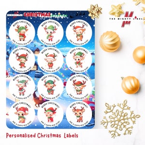Etichette natalizie con renna Confezione di adesivi personalizzati personalizzati Adesivo regalo di Natale personalizzato - Confezione da 24