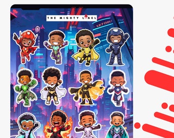 Superhero Sticker Sheet Black Boy - Cute Tiny Sticker Pack - Vinyl Waterproof Deco Stickers - Custom Stickers Perfect for Laptops