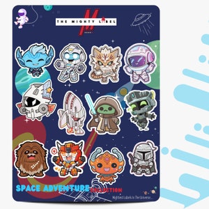 Stickervel Space Adventure - schattig klein stickerpakket - vinyl waterdichte decoratieve stickers - aangepaste stickers, perfect voor laptops