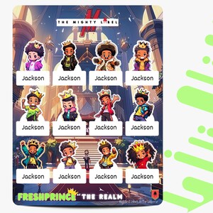 24 etiquetas adesivas infantis personalizadas | Etiquetas de nome | Etiquetas para garrafas de água | Etiquetas Escolares | Tema Príncipe