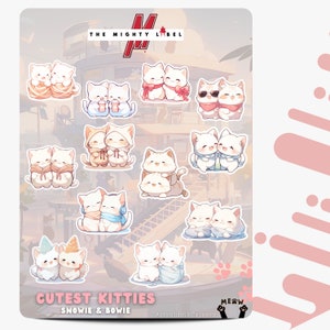 Feuille d'autocollants pour chats mignons - Lot de petits autocollants mignons - Stickers déco en vinyle imperméables - Stickers personnalisés parfaits pour les ordinateurs portables et les amoureux des chats