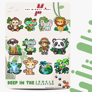 Feuille d'autocollants jungle pour chambre d'enfant - Adorable petit lot d'autocollants - Stickers déco en vinyle imperméables - Stickers personnalisés parfaits pour les ordinateurs portables