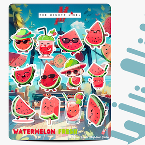 Foglio di adesivi in vinile con anguria - Confezione di adesivi piccoli e carini - Adesivi decorativi in vinile impermeabili - Adesivi personalizzati con frutta perfetti per laptop