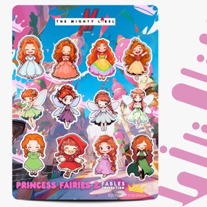 Folha de adesivos de fadas da princesa cabeça vermelha - pacote de adesivos minúsculos fofos - adesivos decorativos à prova d'água de vinil - adesivos personalizados perfeitos para laptops