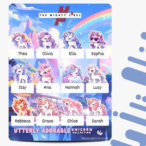 24 personalisierte Kinder-Aufklebeetiketten | Namensschilder | Wasserflasche Etiketten | Schuletiketten | Einhorn-Thema