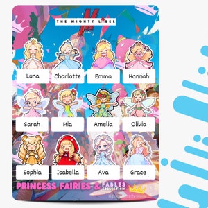 24 Etiquetas adhesivas personalizadas para niños / Etiquetas de nombre / Etiquetas de botellas de agua / Etiquetas escolares / Tema princesa