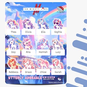 24 etiquetas adesivas com tema de unicórnio infantil personalizadas | Etiquetas de nome | Etiquetas para roupas | Etiquetas escolares