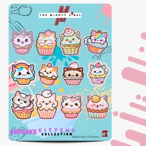 Feuilles d'autocollants pour chats et petits gâteaux - Adorable petit lot d'autocollants - Stickers déco en vinyle imperméables - Stickers personnalisés parfaits pour les ordinateurs portables