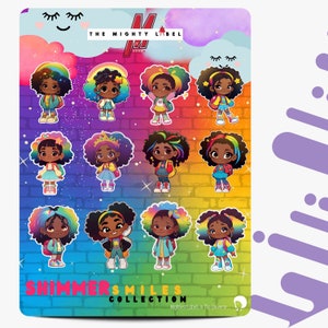 Schwarzes Mädchen Regenbogen Aufkleber Blatt - Süßer kleiner Aufkleber - Vinyl Wasserdichte Deko Aufkleber - Benutzerdefinierte Aufkleber perfekt für Laptops