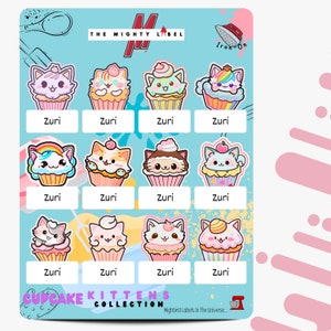 24 Etiquetas termoadhesivas personalizadas con tema de gato para niños / Etiquetas de nombre / Etiquetas de ropa / Etiquetas escolares