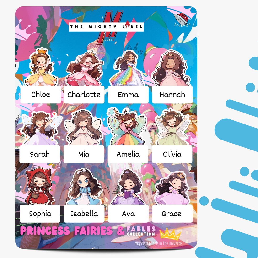 Assignment Label Princess 24 Personalized Kids Princess Theme Iron-on Labels | Name Tags ...