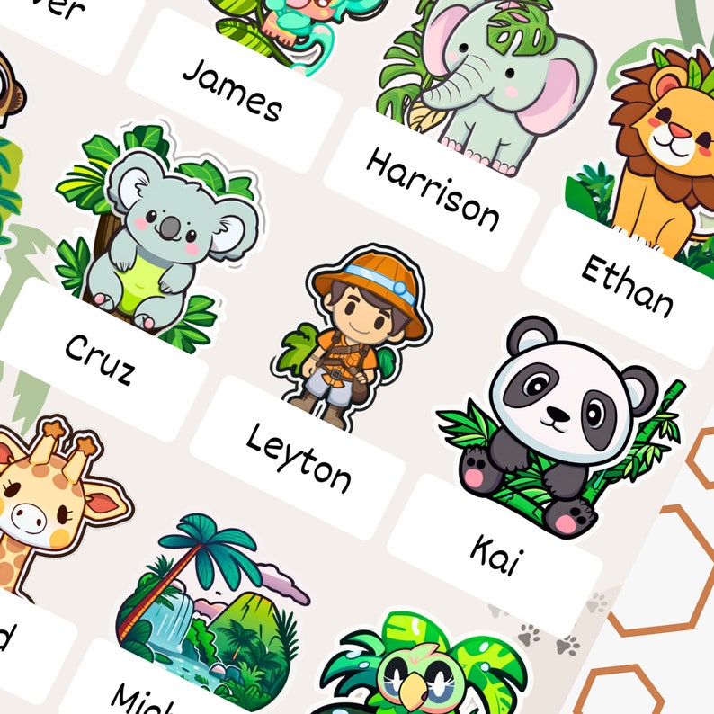 24 Personalized Kids Animal Jungle Theme Iron-on Labels | Name Tags ...