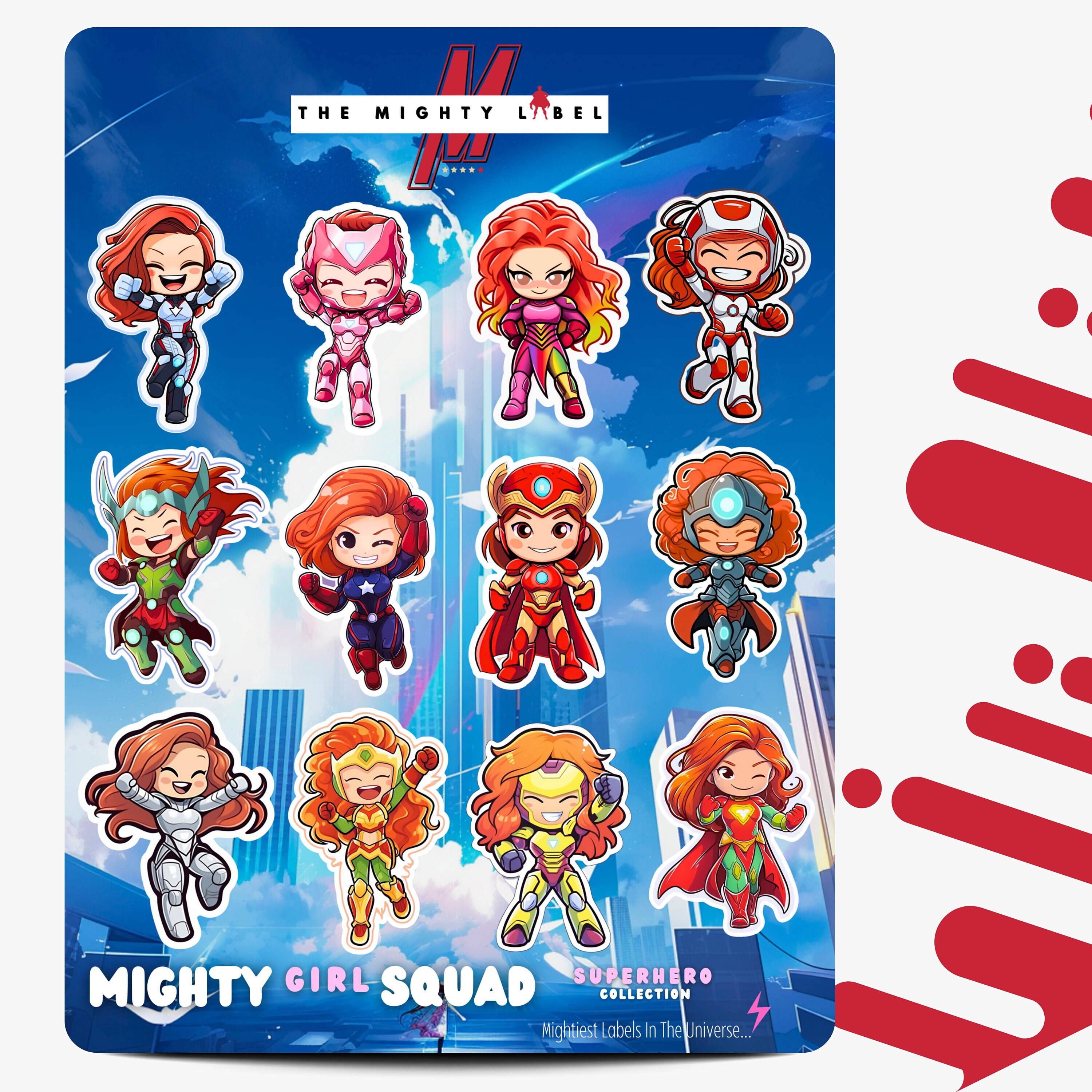 Superhero Sticker Sheet Red Head Characters - Cute Tiny Sticker Pack - Vinyl Waterproof Deco Stickers - Custom Stickers Perfect for Laptops