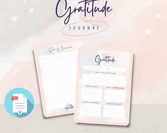 Daily Gratitude Journal, Gratitude Journal PDF, Daily Journal Notebook, Printable Worksheet, Mindfulness, Positive Mindset, Self-Care