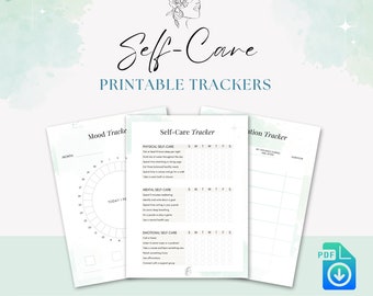 Self-Care Printable Trackers, Self-Care Planners, Digital Printable PDF Worksheets