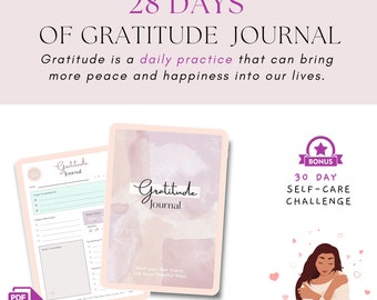 The 28 Days of Gratitude Journal, Gratitude Templates, Micro Self-Care, Self-Care Journal, Worksheets