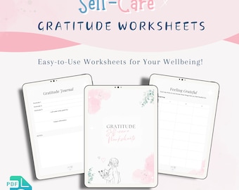 Daily Gratitude Worksheets, Wellbeing, Mindset, Daily Reflection, Self-Care Planners, Mindfulness, Worksheets, Journals