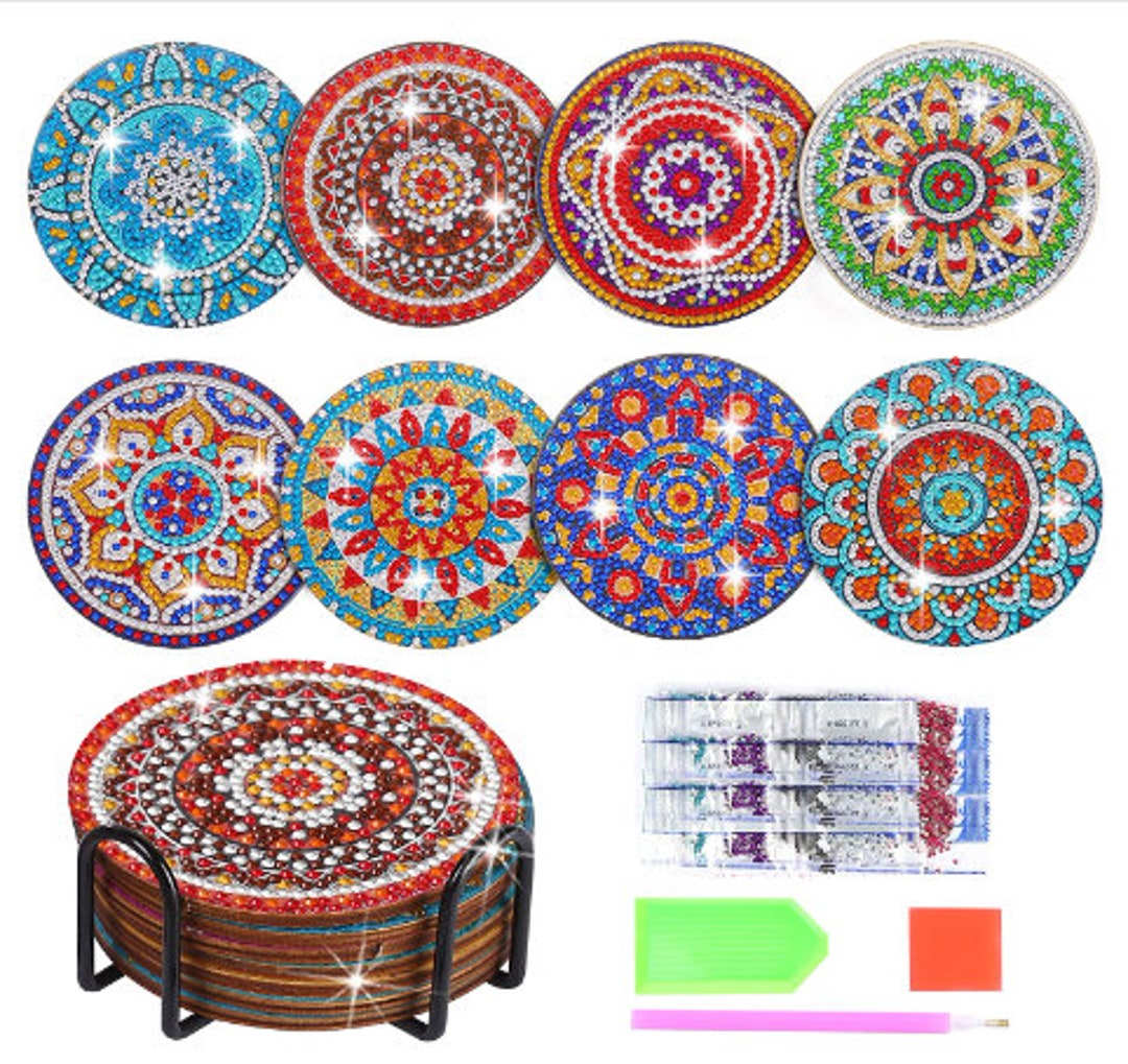 8 Pcs Valentine's Day Diamond Painting Coasters Diamond Art Coasters DIY  Coasters Diamond Painting Kits for Beginner Adults Kids Table Home