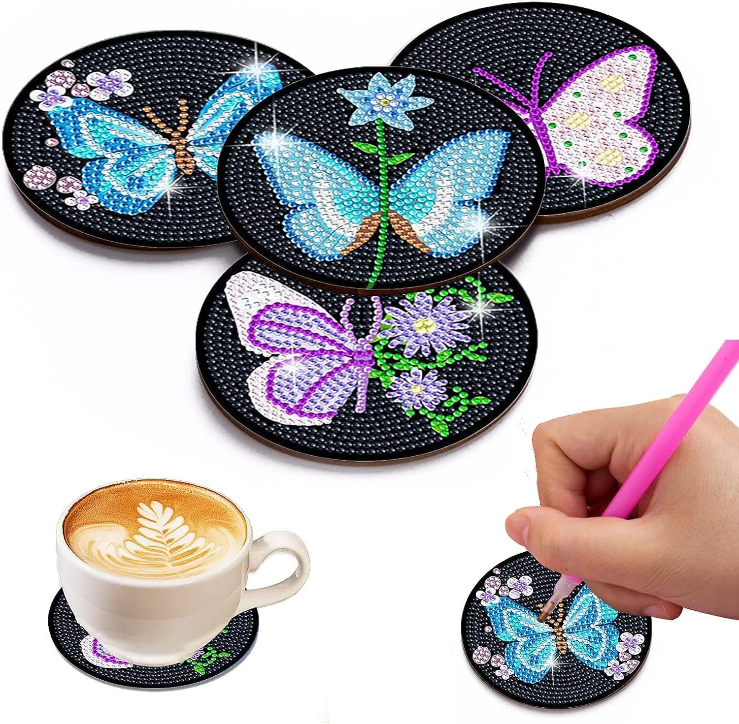 12pcs Diamond Painting Coasters Kit, Diamond Art Coasters with Holder,  Diamond Art Kits for Adults Coasters, Flower Diamond Dotz Art Coasters  Kits, for Beginner…