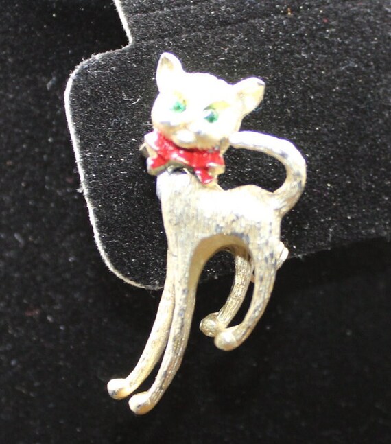 Broche Vintage Chat/chaton Rouge Et Verte HLJ CDS Neuve - 4,4cm, Sans Emballage, Bijou Fantaisie Mignon
