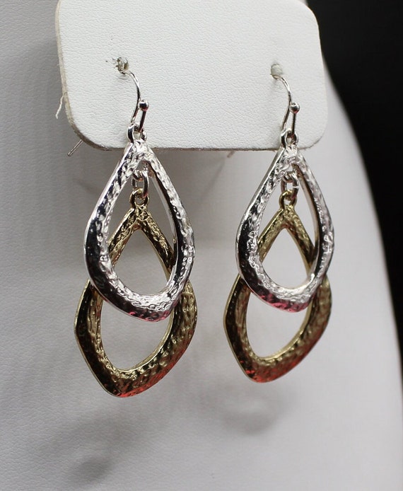 Gold and Silver Tone Dangle Earrings, One Hoop of 