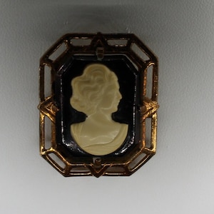 Vintage Black and White Cameo Brooch, Very Old, Collectible