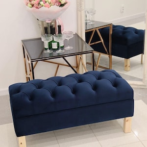 Velvet Storage Ottoman/Entryway Bench, Chesterfield Pouf Ottoman, Bedroom Bench, Storage Bench, Pouffe
