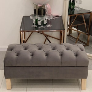 Velvet Storage Ottoman/Entryway Bench, Chesterfield Pouf Ottoman, Bedroom Bench, Storage Bench, Pouffe