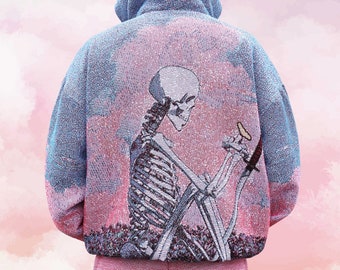Skeleton in Peace woven tapestry Hoodie / Urban clothing / Streetwear hoodie / gift for men / boys urban clothing / skeleton