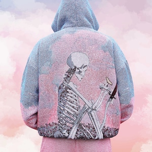 Skeleton in Peace 織りタペストリー パーカー/アーバン服/ストリートパーカー/男性へのギフト/ボーイズアーバン服/スケルトン
