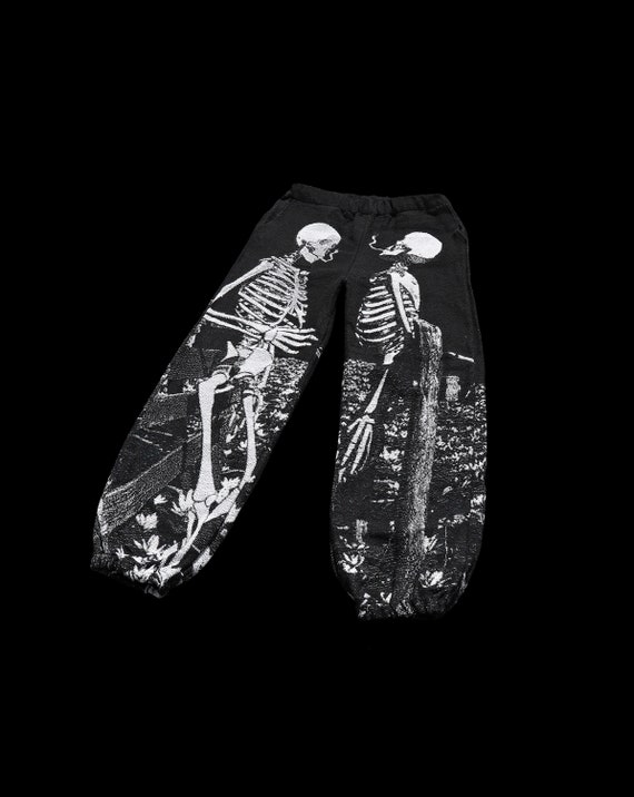 Smoking Skeletons woven tapestry sweatpants / men streetwear / gift / Urban sweatpants / Underground clothing brand / boys urban clothing