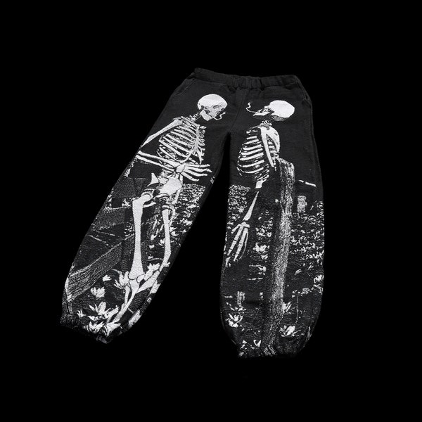 Smoking Skeletons woven tapestry sweatpants / men streetwear / gift / Urban sweatpants / Underground clothing brand / boys urban clothing