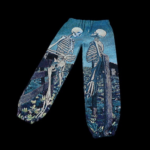 Smoking Skeletons woven tapestry sweatpants / men streetwear / gift / Urban sweatpants / Underground clothing brand / boys urban clothing