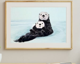 Impresión de arte de nutria marina, vivero de nutrias, regalo amante de la nutria, arte de nutria marina, vivero de nutrias marinas, regalo de nutria, arte imprimible de descarga instantánea