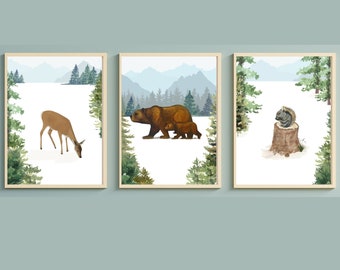 Set of 3 Baby Bear Nursery Printable, Nursery Poster Instant download, Bear Nursery Decor, Winter Wonderland Decor, Woodsy Nursery Decor Art