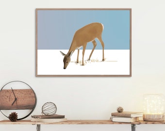 Warm Winter Forest Art, Forest Aesthetic, Deer Art, Forest Decor, Deer Print, Winter Decor, deer nursery, Woodland Nursery Decor, Winter