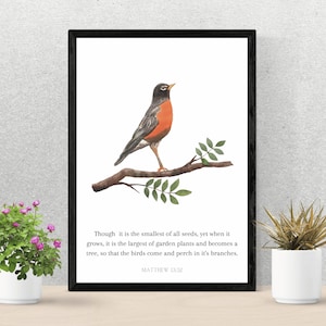 Robin Wall Art, Robin Art Print, Red Robin Décor, Red Robin Wall Art, Printable Robin, Bird Art Print,  Christian Printable Wall Art