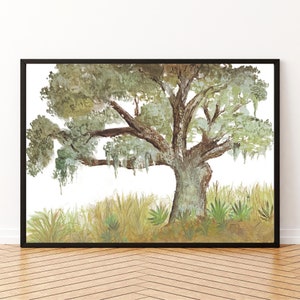 Live Oak Art, Landscape Instant Download, Pastel Eclectic Decor, Office Art
