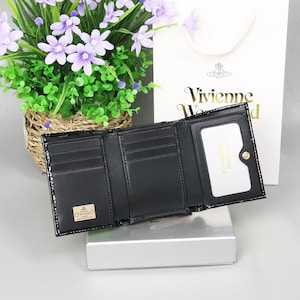 Cartera triple de cuero negro Vivienne Westwood con orbe dorado auténtico imagen 6