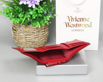Vivienne Westwood Red Enamel Trifold Wallet Gold Orb Logo