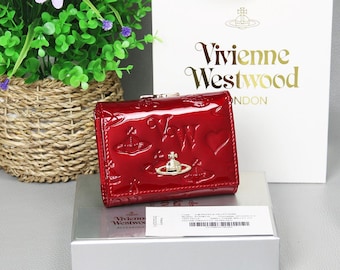 Cartera triple de esmalte rojo de Vivienne Westwood con logotipo de orbe dorado auténtico