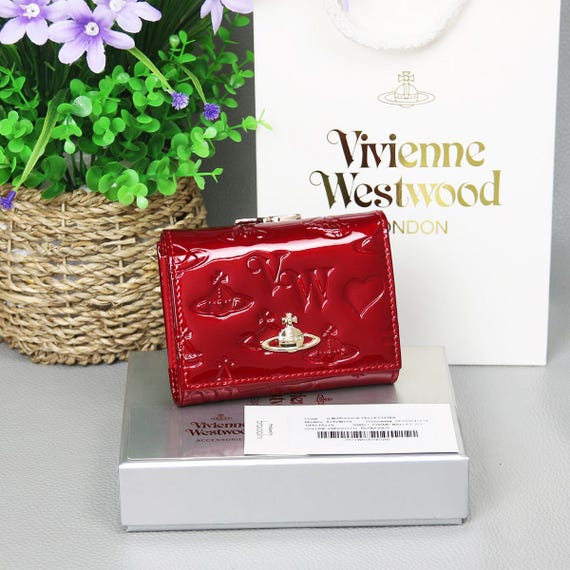 Vivienne Westwood Red Enamel Trifold Wallet Gold Orb Logo