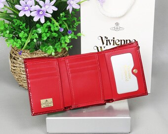 Vivienne Westwood Red Enamel Trifold Wallet Gold Orb Logo