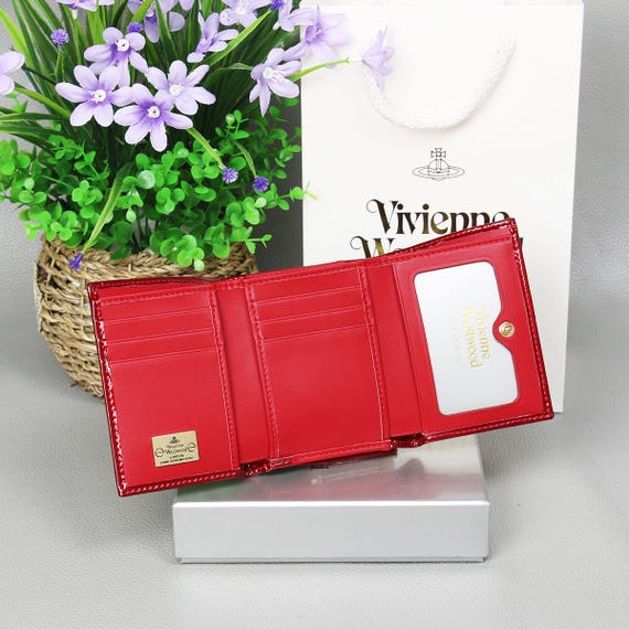 Vivienne Westwood Red Enamel Trifold Wallet Gold Orb Logo