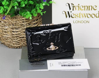 Vivienne Westwood Red Enamel Trifold Wallet Gold Orb Logo